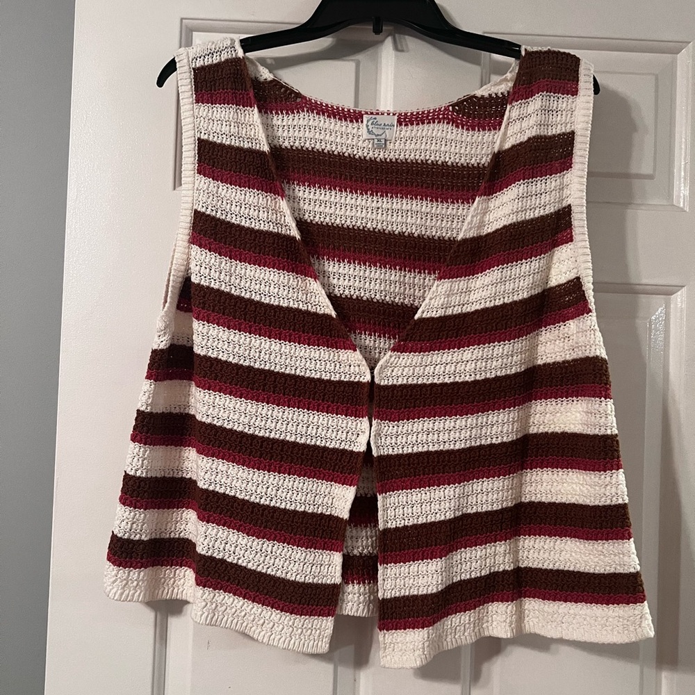 V-Neck Striped Sweater Vest - Cream, Brown, Red